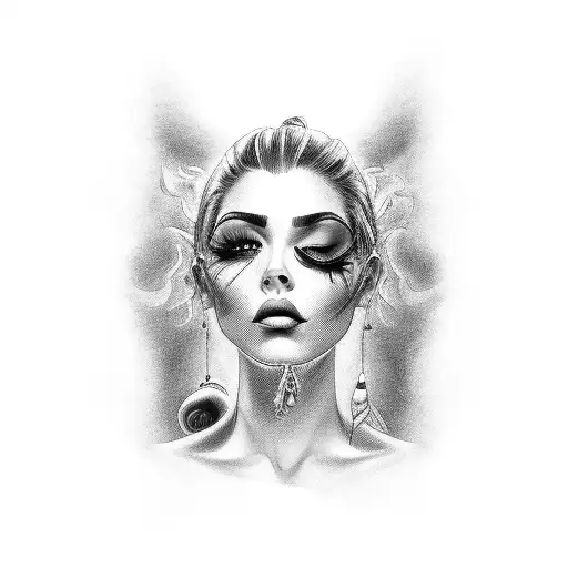 A black-grey portrait of a lash artist working on a client tattoo design idea