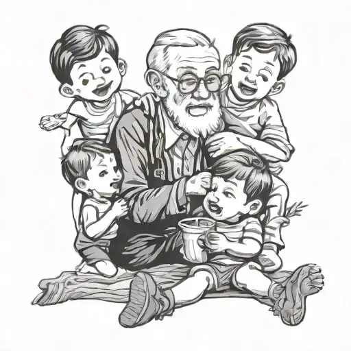 grandpa teaching his grandchildren tattoo design idea