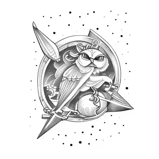 Old engraving tarot card aviation tattoo design idea