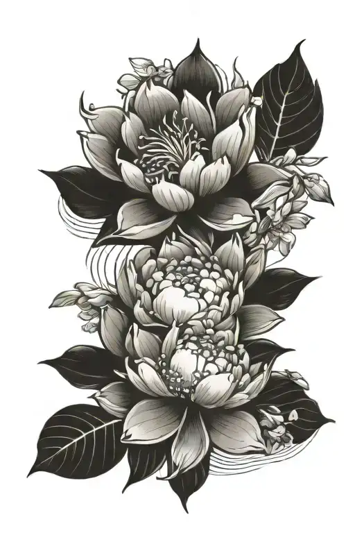 cherry blossom, violet, peony, water lily, lake spur, narcisus  tattoo design idea