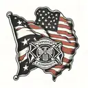 American flag with a thin red line representing firefighters, intertwined with a banner that reads ' no one fights alone tattoo design idea