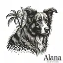 palm tree australian shepherd Alana name written tattoo design idea