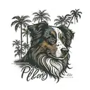 palm tree australian shepherd Alana name written tattoo design idea