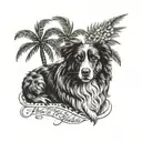 palm tree australian shepherd Alana name written tattoo design idea