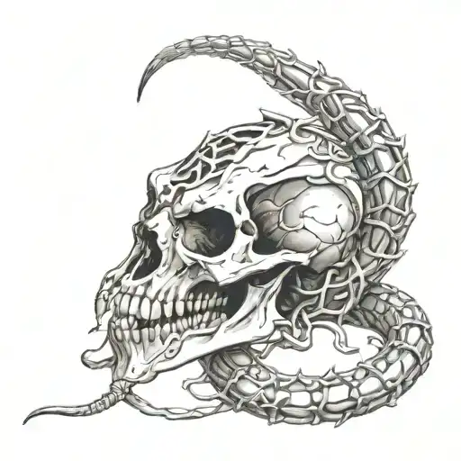 metal snake in goat skull tattoo design idea