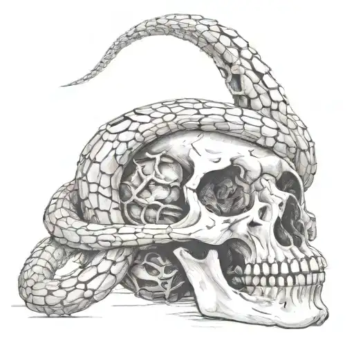 metal snake in goat skull tattoo design idea