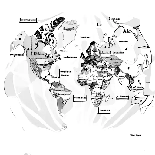 A map of the world with fairy tale characters in each country tattoo design idea