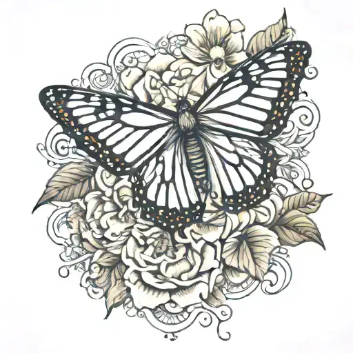 Monarch Butterfly with Dahila flower surrounded tattoo design idea