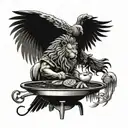 A lion and eagle combined into a mythical creature cooking on a grill tattoo design idea