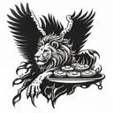 A lion and eagle combined into a mythical creature cooking on a grill tattoo design idea