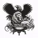 A lion and eagle combined into a mythical creature cooking on a grill tattoo design idea