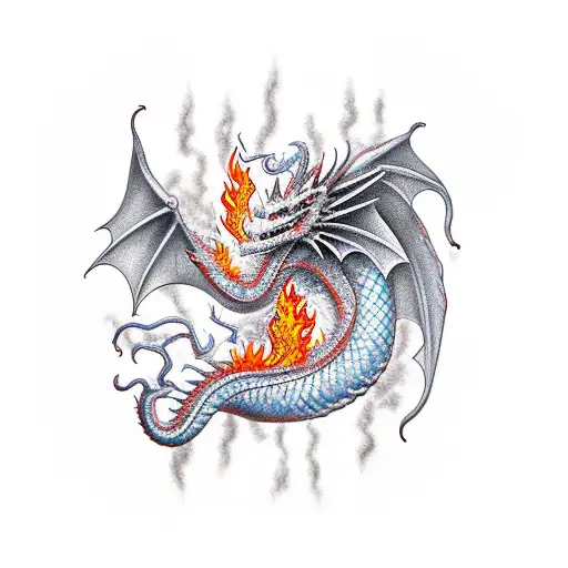 dragon that spits flames on a magic vial tattoo design idea