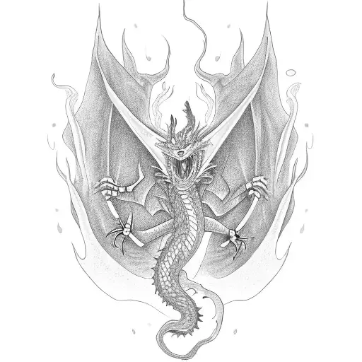  a coiled dragon that spits flames on a magic vial tattoo design idea