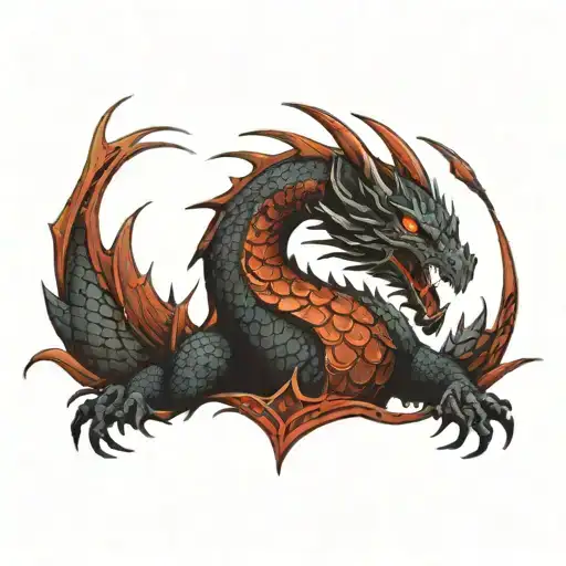 rusty and intense red and black dragon scales forming tattoo design idea