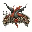 rusty and intense red and black dragon scales forming tattoo design idea