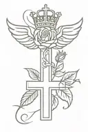 Christian cross with the crown of Christ with wings and a rose tattoo design idea