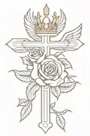 Christian cross with the crown of Christ with wings and a rose tattoo design idea