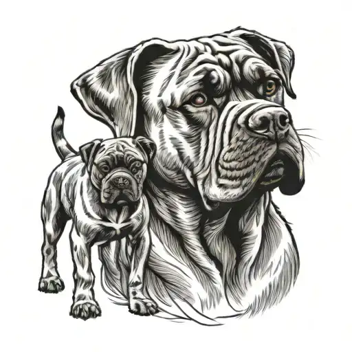 female cane corso and little girl standing tattoo design idea