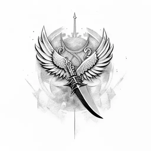 abstract sword with eagle wings either side as the handle  tattoo design idea