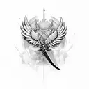 abstract sword with eagle wings either side as the handle  tattoo design idea
