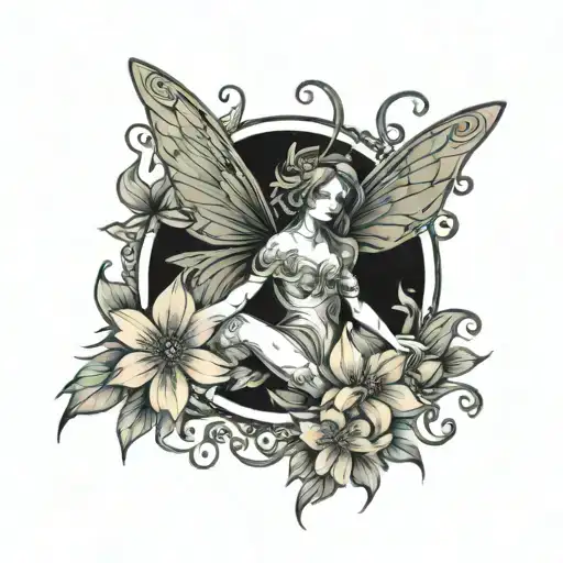 fine line fairy tattoo design idea