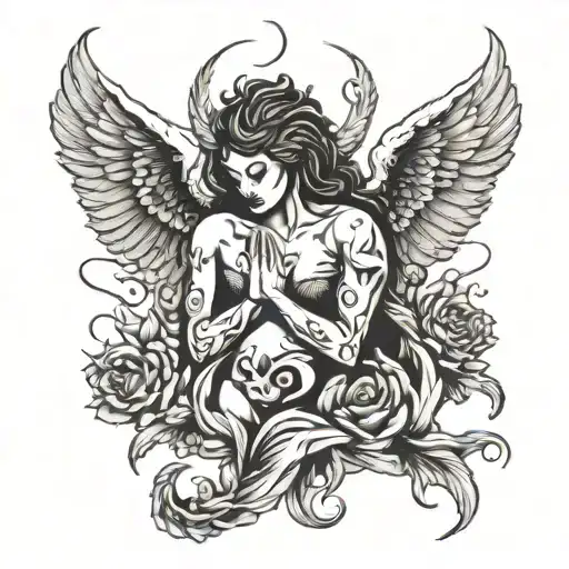 demon kisses angel tattoo design idea