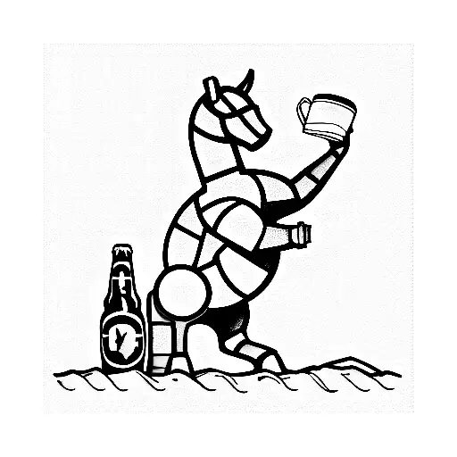 trojan horse with beer and ball tattoo design idea