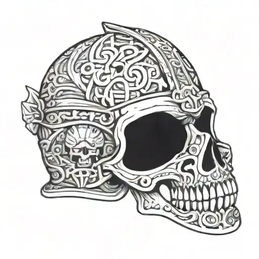 Skull gladiator helmet tattoo design idea