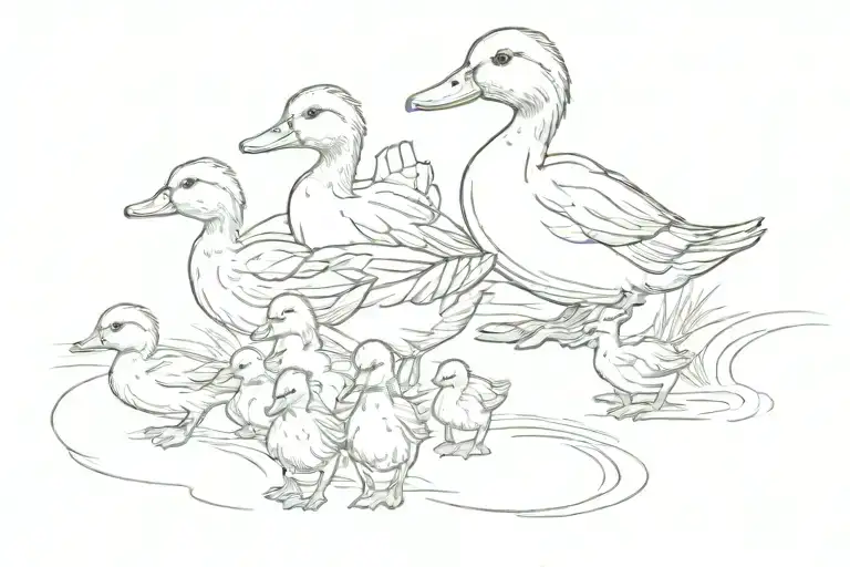 ducklings following their mother tattoo design idea