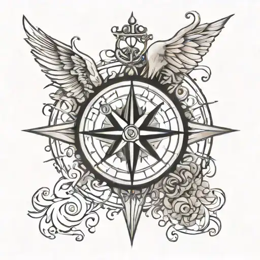 compass north love heart   tattoo design idea