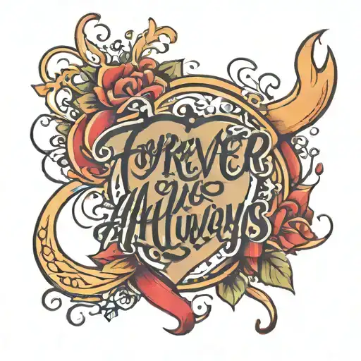 forever and always in cursive with five hearts underneath words  tattoo design idea