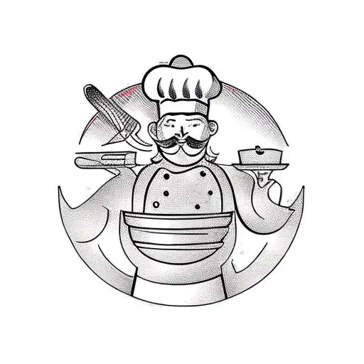 A traditional-style chef cooking in a spaceship tattoo design idea