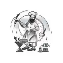 A traditional-style chef cooking in a spaceship tattoo design idea