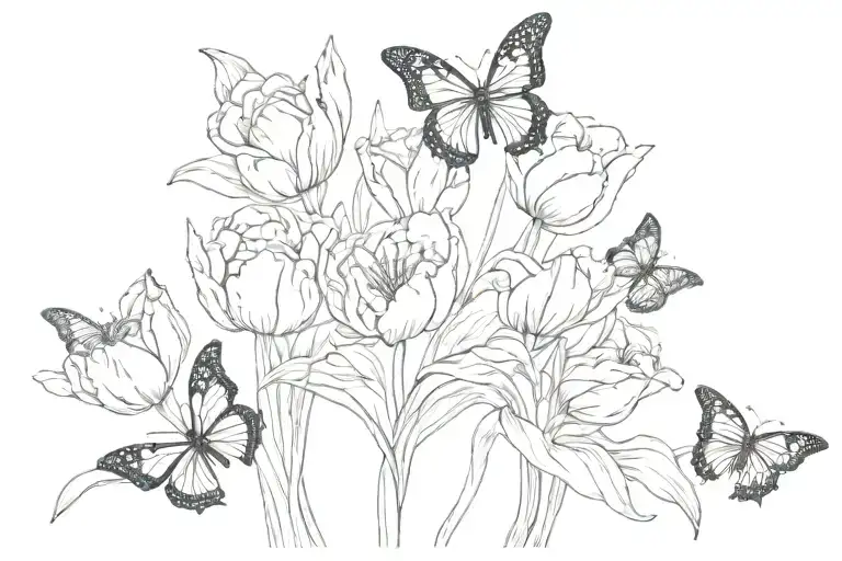 tulips and butterflies  tattoo design idea