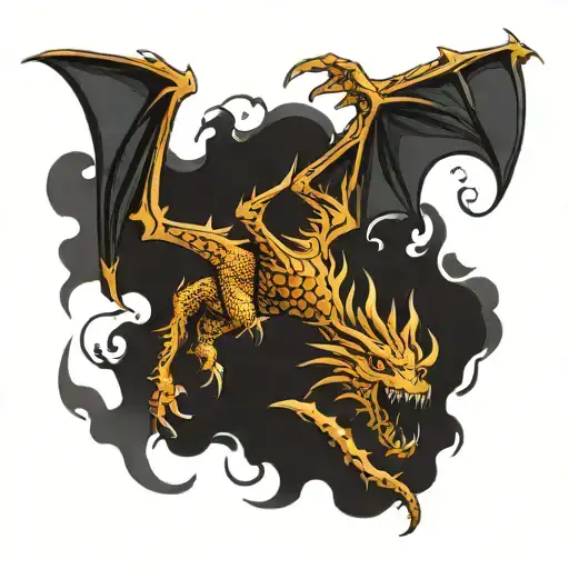 Create a small, fierce dragon with Lucifer falling from the heavens. Pair this with a wolf head adorned with eagle wings tattoo design idea