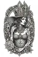 voodoo priestess tarot card surrounded tattoo design idea