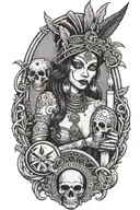 voodoo priestess tarot card surrounded tattoo design idea