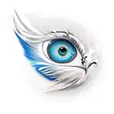 Feather with blue eyes tattoo design idea