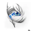 Feather with blue eyes tattoo design idea