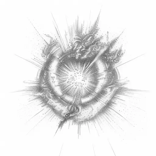 This tattoo design starts with a depiction of the explosive and colorful Big Bang at the base. As it ascends, it transit tattoo design idea