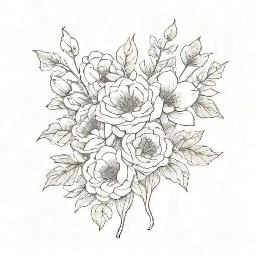 birth flower bouquet with stem: May, August, November, and January tattoo design idea