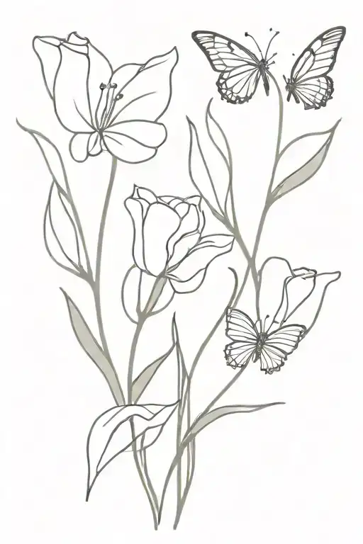 tulips and butterflies intertwined tattoo design idea