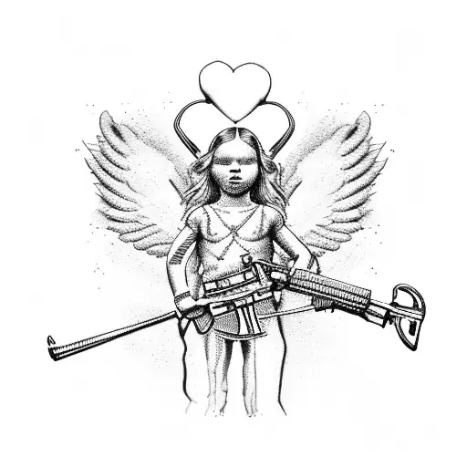 cupid with AK-47 tattoo design idea