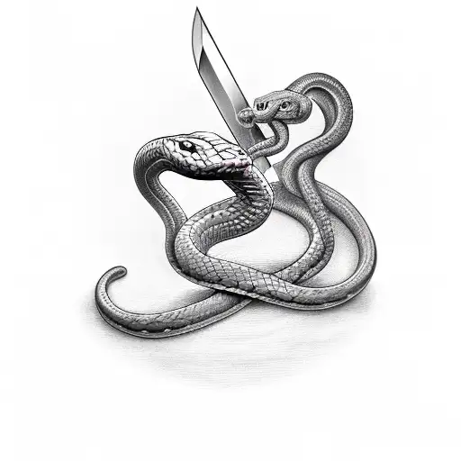 Snake around a dagger with open mouth going up to the left tattoo design idea