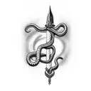 Snake around a dagger with open mouth going up to the left tattoo design idea