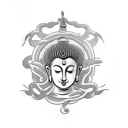 medusa with head of buddha tattoo design idea