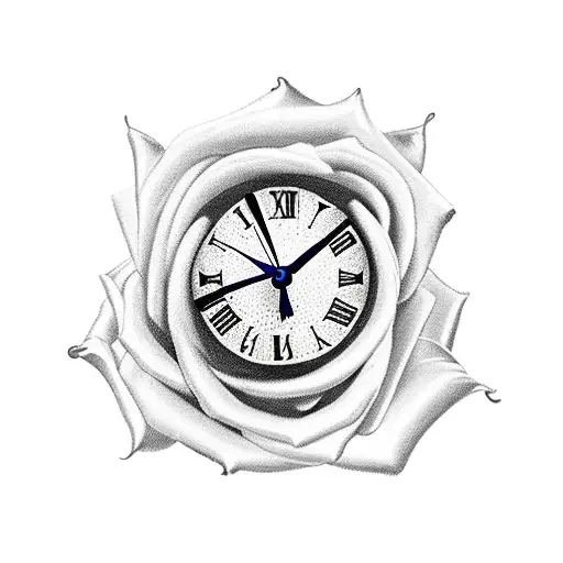 Clock with roses tattoo design idea