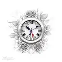 Clock with roses tattoo design idea