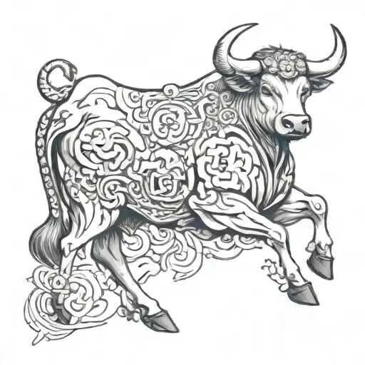 Include name - Jet Siqi Crothers and birthdate 29/09/2009 with the Chinese zodiac the ox. The style should be anime tattoo design idea