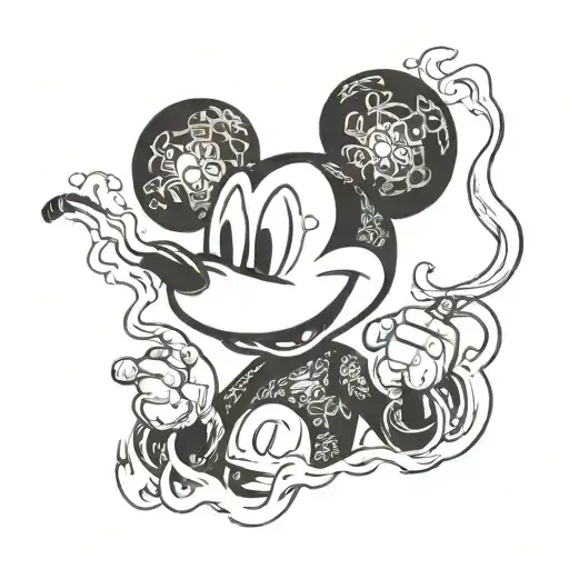 Mickey Mouse smoking cigarette tattoo design idea